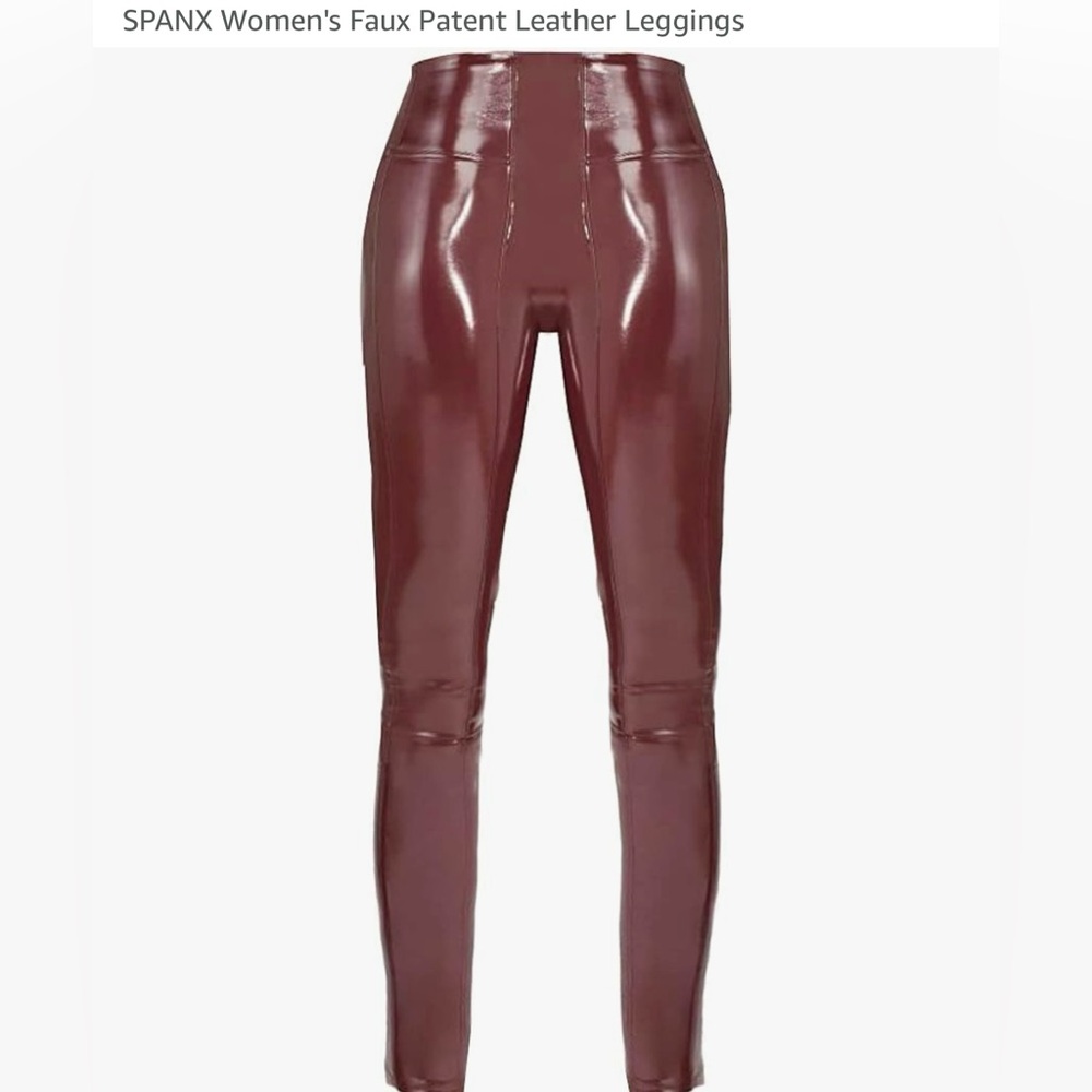 Burgundy Spanx patent leather leggings
